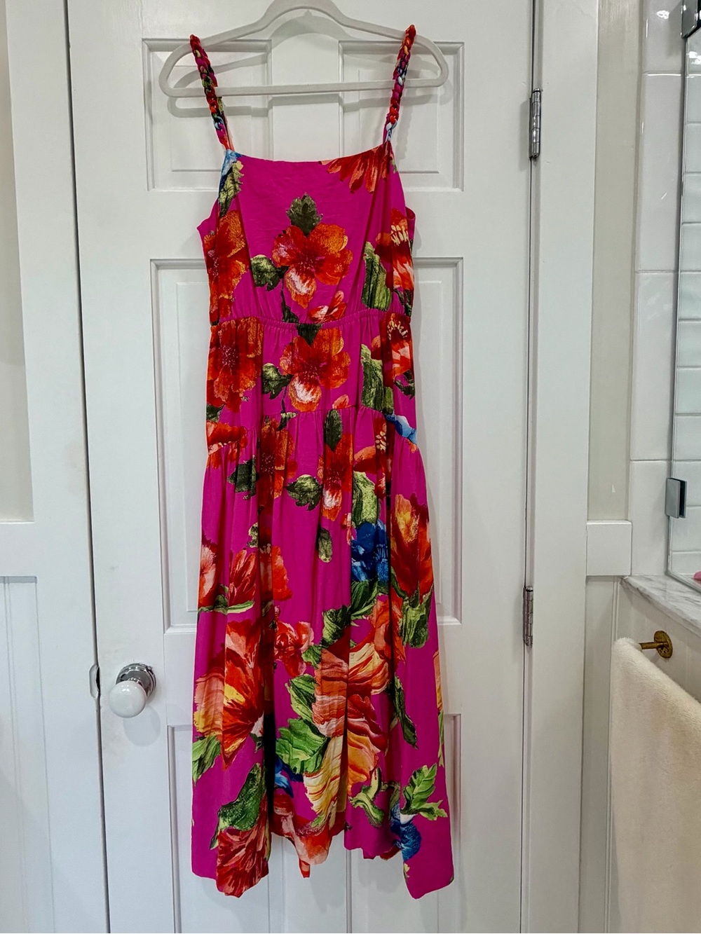 Skies Are Blue Hot Pink Floral Maxi Dress with Spaghetti Straps